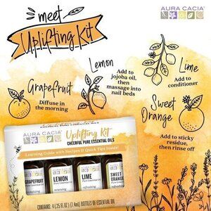 🆕Aura Cacia Uplifting Cheerful Kit 4 Pure Essential Oils Lemon Grapefruit Lime